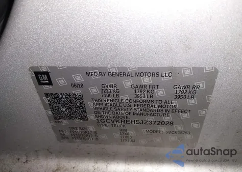 2018 Chevrolet Silverado 1500 1Lt z USA, uszkodzony, nr VIN 1GCVKREH5JZ372028